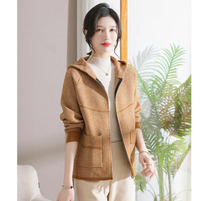 Mom spring new casual jacket women's sweater cardigan elderly spring and autumn knitted lapel coat