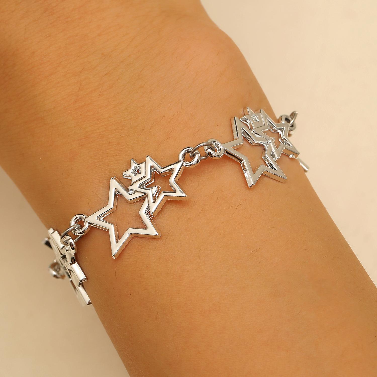 

Hip-hop Stars Charm Link Chain Bracelets for Women Girls Punk Grunge Five-pointed Star Bracelet Y2k Fashion Zircon Accessories