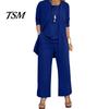 Damen Alltagsmode 3-teiliges Set Damen Mantel Weste Hosen Set Langarm Strickjacke Rundhals Ärmellos Elastische Taille Weiter Bein Hosen Casual Lockerer Hosenanzug