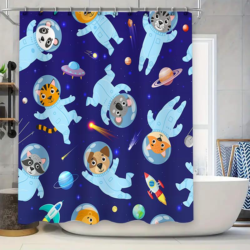 

Blue Space Pattern Animal Printed Shower Curtains For Bathroom Decoration Taurusduan W60H190(CM)-1 Pcs
