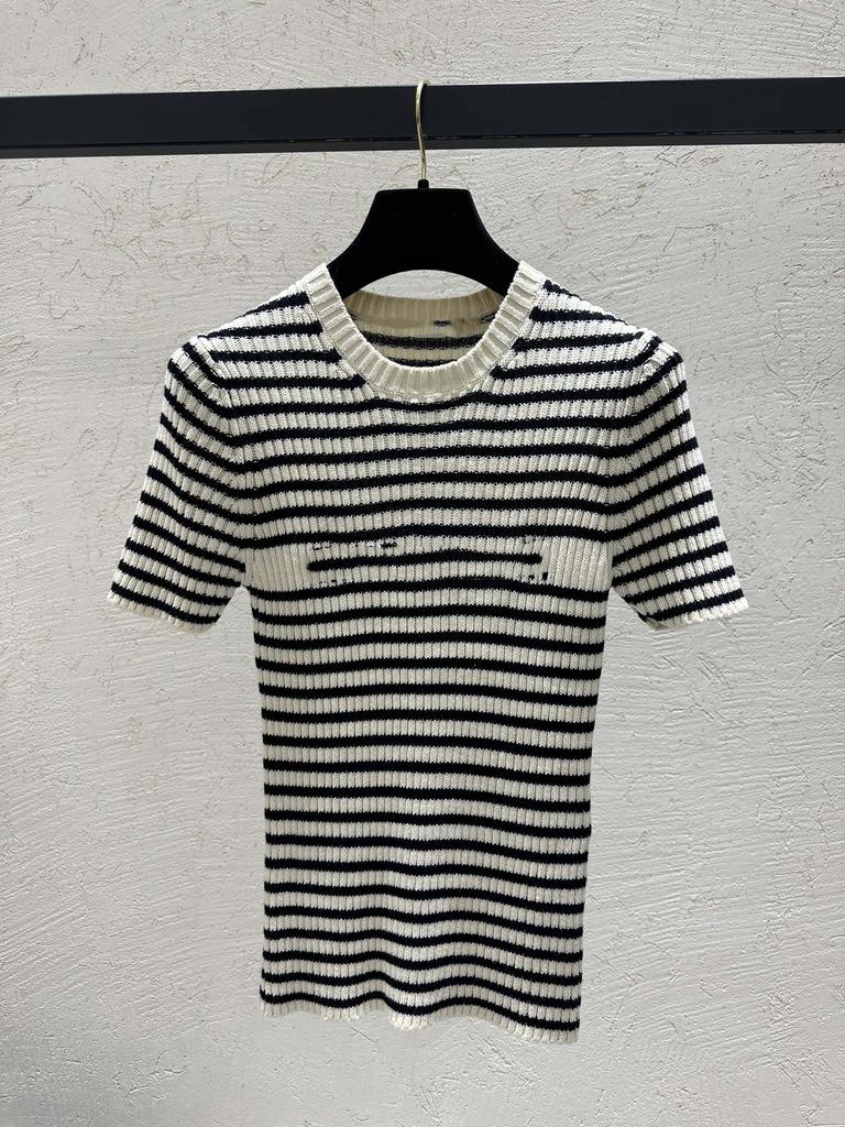 26 Years of New College Style Striped Knitted Top Women's Crew Neck Series Contrasting Color Splicing Striped Elastic Knitted Top