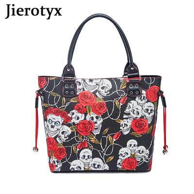 Mode Rozenbloem Gotische Handtassen Dames Halloween Cadeau Gotische Handtas Tassen Geweldige Kwaliteit Canvas Tas Ins Meisjes Skelet Schedels