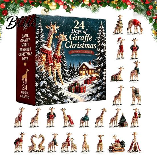 Christmas Craft Ornament Hat Tree 24Pcs Acrylic Advent Calendar Set Giraffe with Santa Hanging Decorations