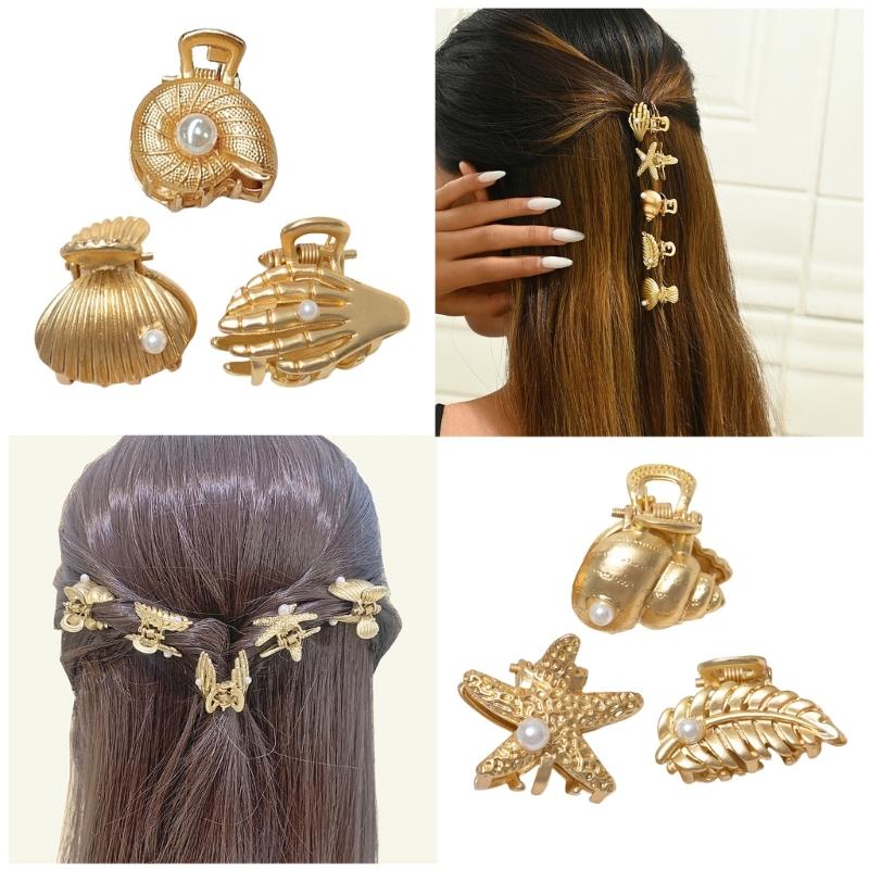 Versatile Shell Hair Clip Elegant Pearls Embellished Shell Hair Clip with Natural Conch Designs for Women