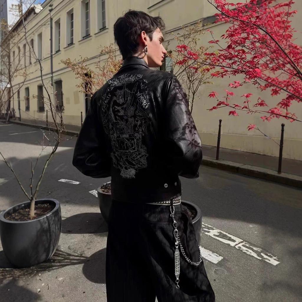 New "Principles of Love" Embroidered Leather Jacket Jacket