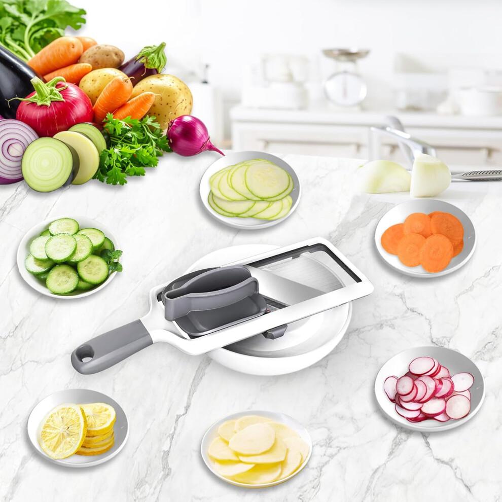 Mandoline Slicer Adjustable Stainless Steel Blades with NonSlip Grip for Kitchen Vegetable Cutting, Gray
