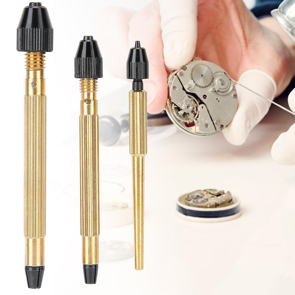 3pcs Copper Pin Vise Twisted Drill Bit Hand Drill Watch Repairing Tool Accessory