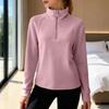 Women's Casual Fashion German Velvet Warm Solid Color Half Zip Stand Collar Long Sleeve Top