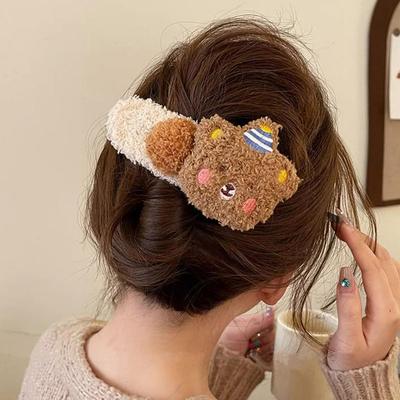Plush Pudding Bear Large Duck Beak Hairpin Female Autumn New Bangs Winter Grab Heart Cute Broke D8K6