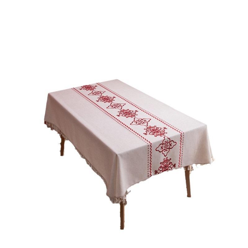 Amazon Embroidery Embroidery Auspicious Cloud Flower Letter Fringed Tablecloth Rectangular Coffee Table Tablecloth Table Cloth