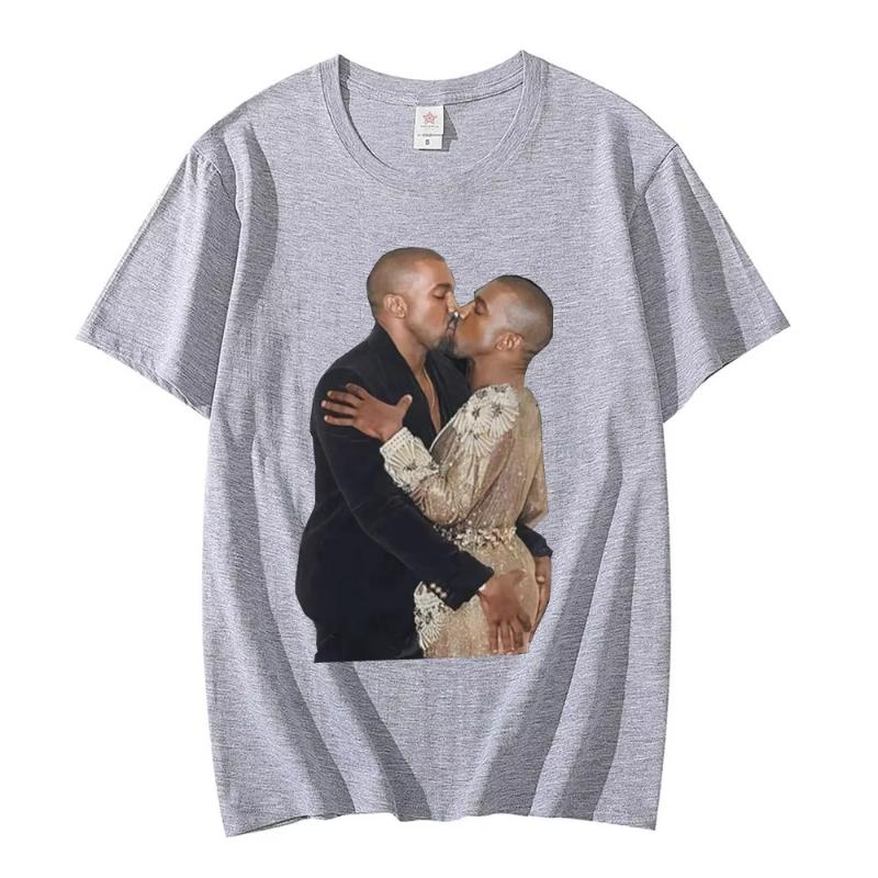 Rapper Kanye West Kissing T Shirt Retro Graphic T Shirts Cotton Tshirt Omari West Fans Lovers Unisex Women Hip Hop Oversized Tees