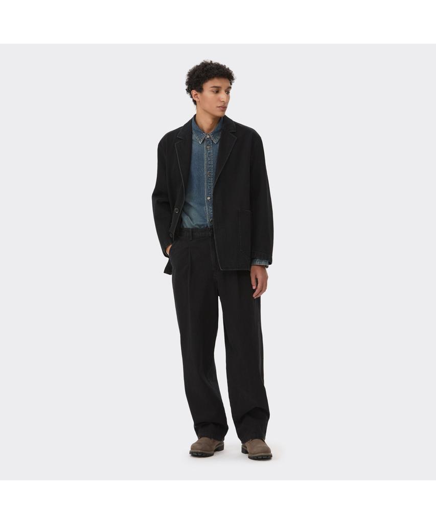 Customellow Black Notched Lapel Denim Jacket Cwjas26111Bkx