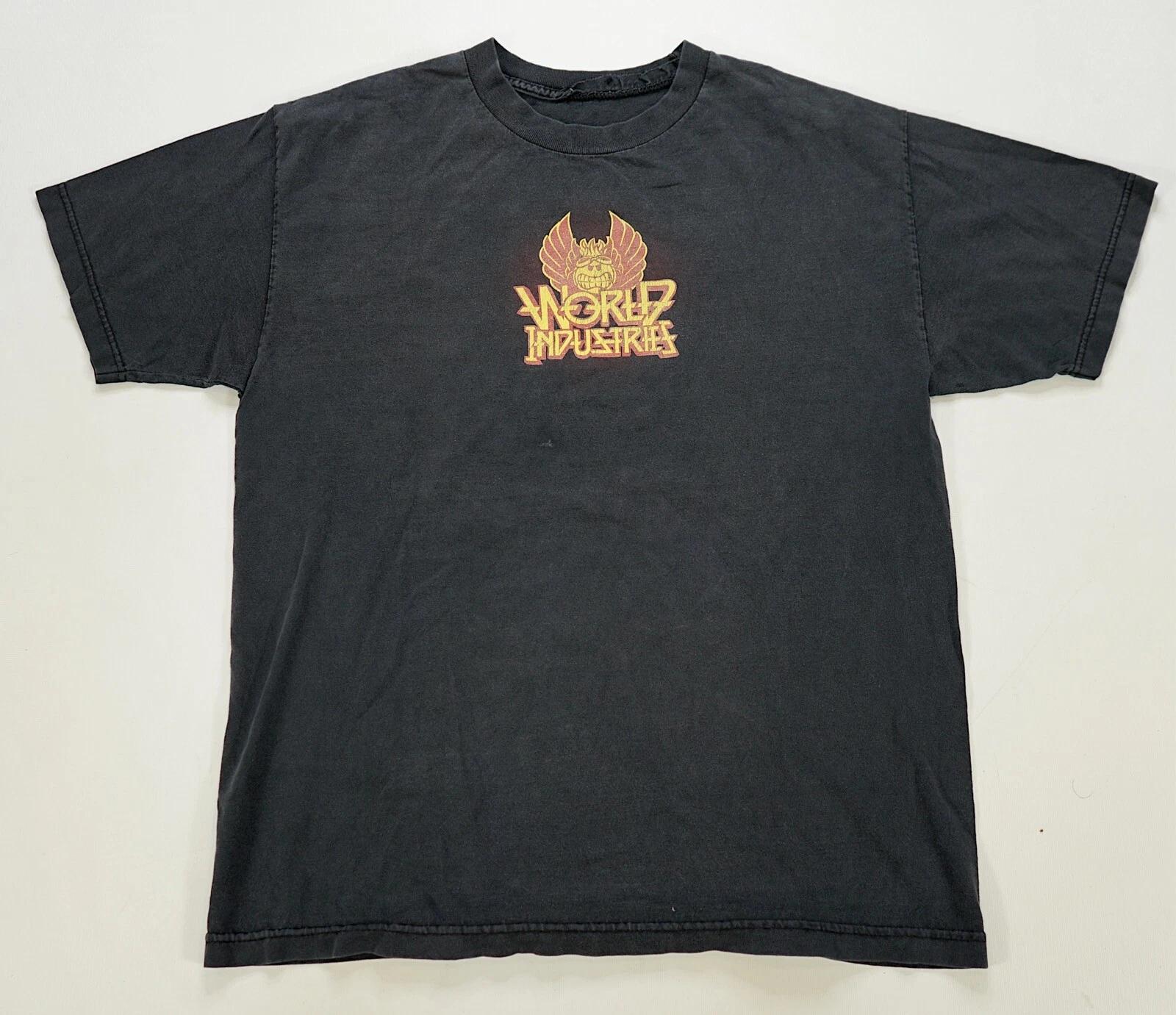 Rare VTG WORLD INDUSTRIES Flameboy Bomb Graphic T Shirt 90s Skateboarding Black 3XL