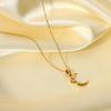18K Gold Plated Stainless Steel Necklace Set with Triple Zircon Moon Pendants - Women's European/American Influencer Style