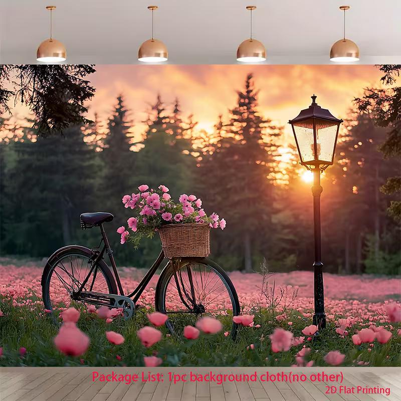 

2D Sunset Flower Bicycle Backdrop Photography Background Nature Scenery Party Decoration 47.2x31.5inch/120*80cm