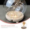Hand-Made Glass Cover Dome LED Decor Plant with Glowing Base Cloche Wooden Preserved Flower Display Case Decorate Toddler