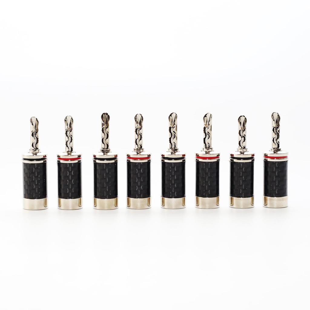 [Kawaki] High-End Carbon Fiber Banana Plugs, 8-Pack, Solderless (Screw Type), Speaker Terminal Connectors, 24K Gold Plated [P282]