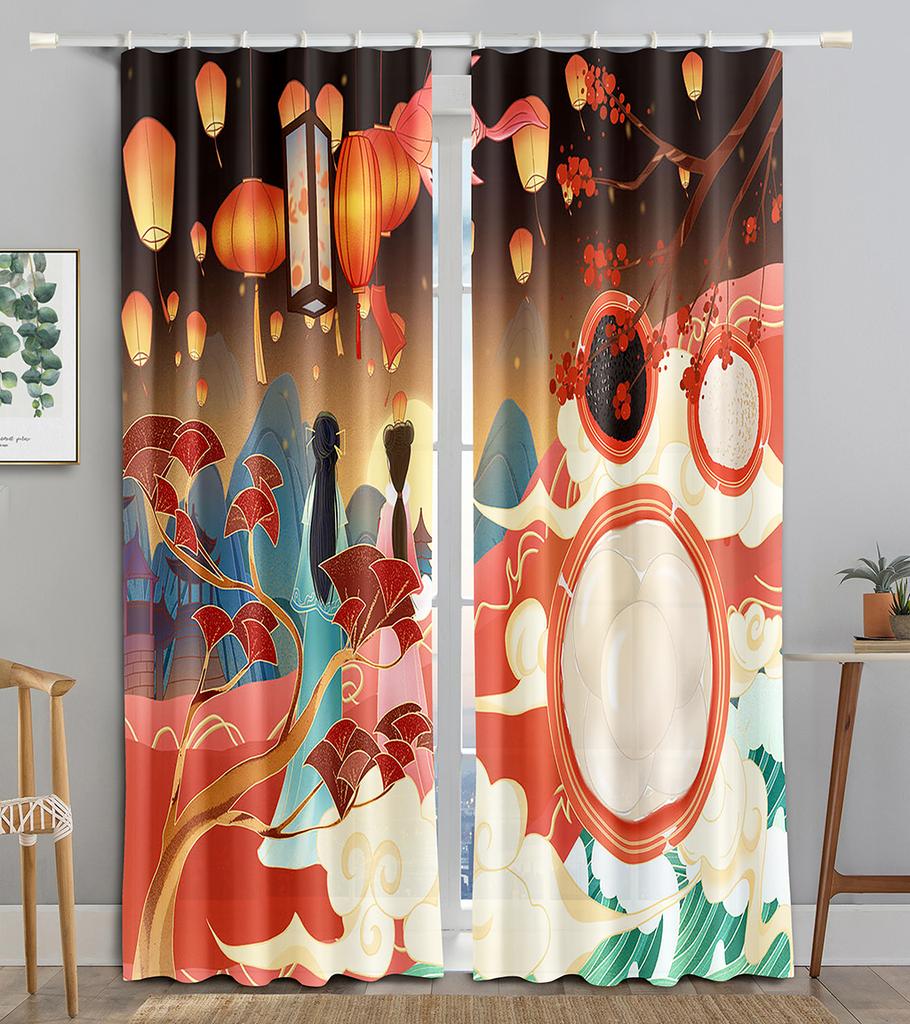 Chinese Traditional Festivals ColorfulBlackout Window Area Curtain Piece Living Interior Room Bed Chamber Bathroom Kitchen Door Storage Cabinet D