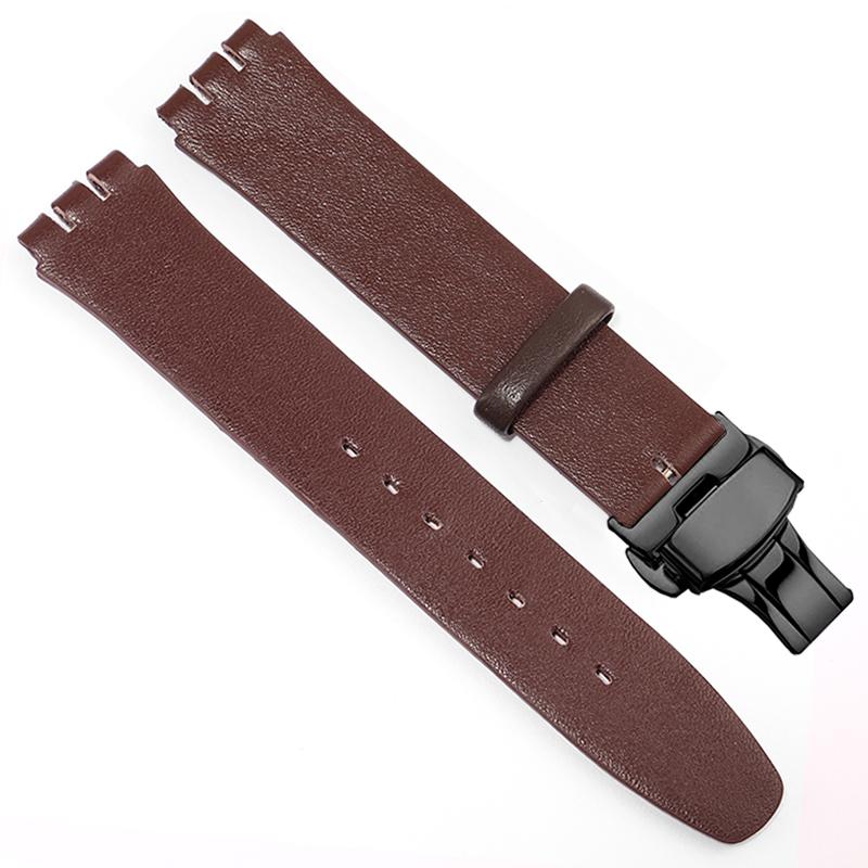 For Swatch SYXS116 GB274/GN239/GB294/287 Ultra-thin Plain Cowhide Genuine Leather Watch Strap 17mm Bracelet Watchband with Tools