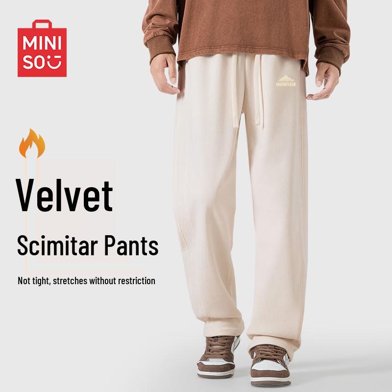 

MINISO Men s Winter Fleece-Lined Curved-Leg Casual Pants XL