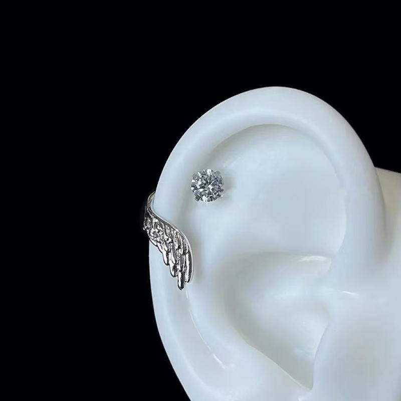 1pcs Silver Ear Bone Nail Earring for Women Stylish Wing Jewelry with Zircon