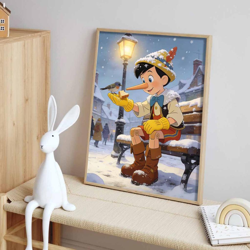 Disney themed diamond painting kit handmade diy5D home decor gift Pinocchio winter sceneThis title has 127 characters.