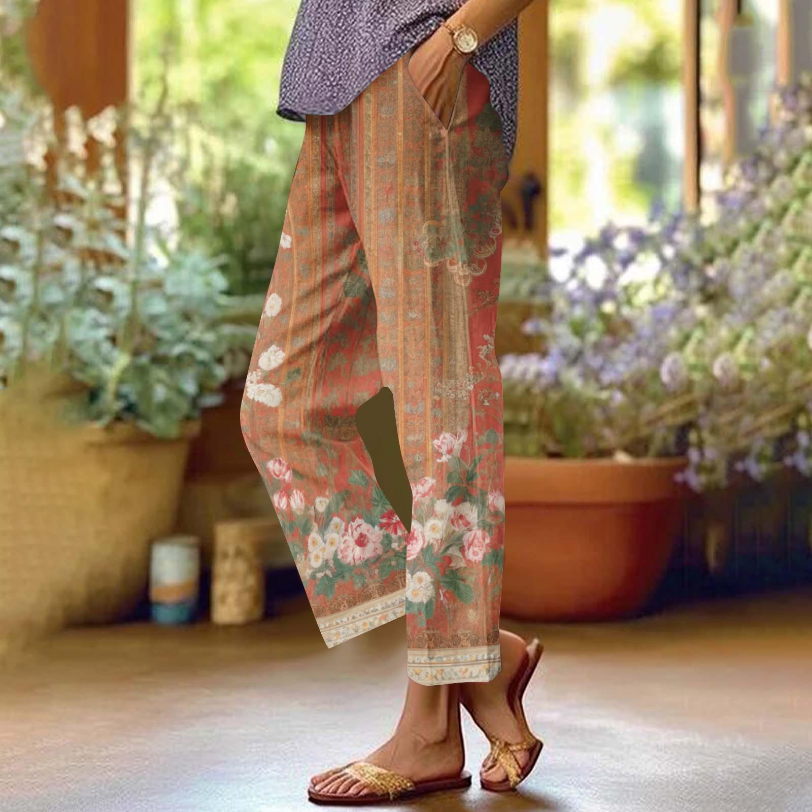 

Женские повседневные модные брюки прямого кроя с цветочным принтом и карманами L