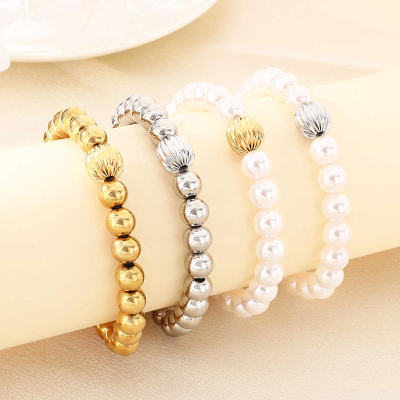 Stainless Steel Beaded Bracelet for Women Men Rhinestone Decor Stretch Fashion Jewelry Party Daily Accessory Gift