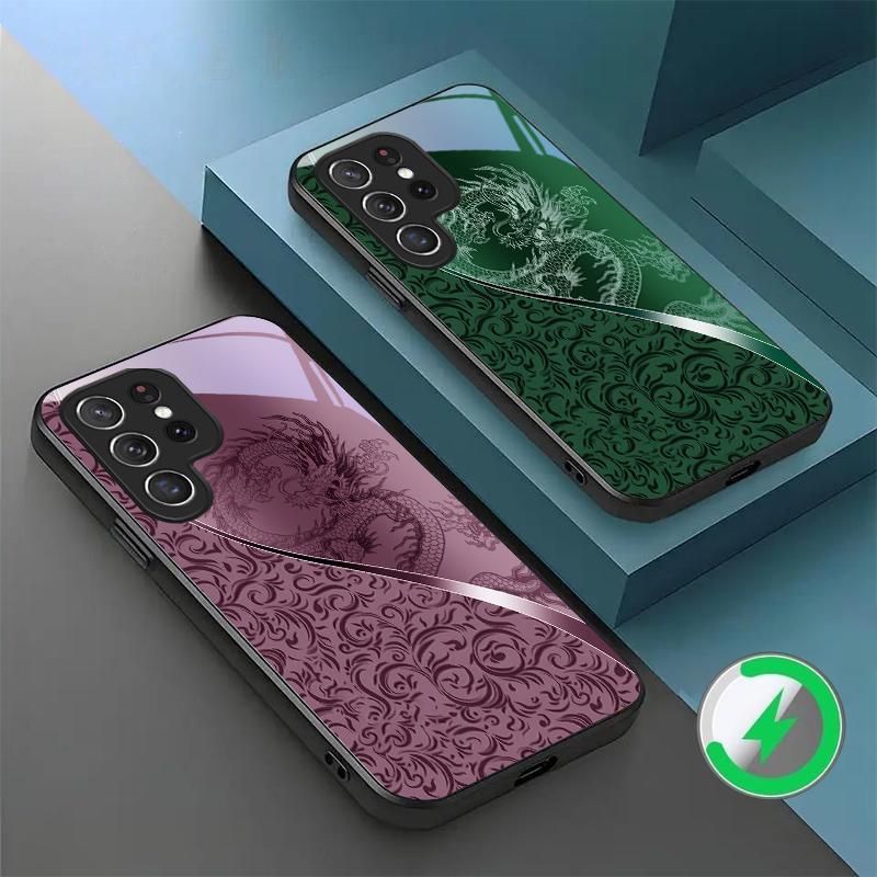 Dragon Totem Rose Purple For Samsung Galaxy S20 FE S21 S22 S23 Plus S24 Ultra 25 Edge S24Ultra For Magsafe Glass Phone Casee