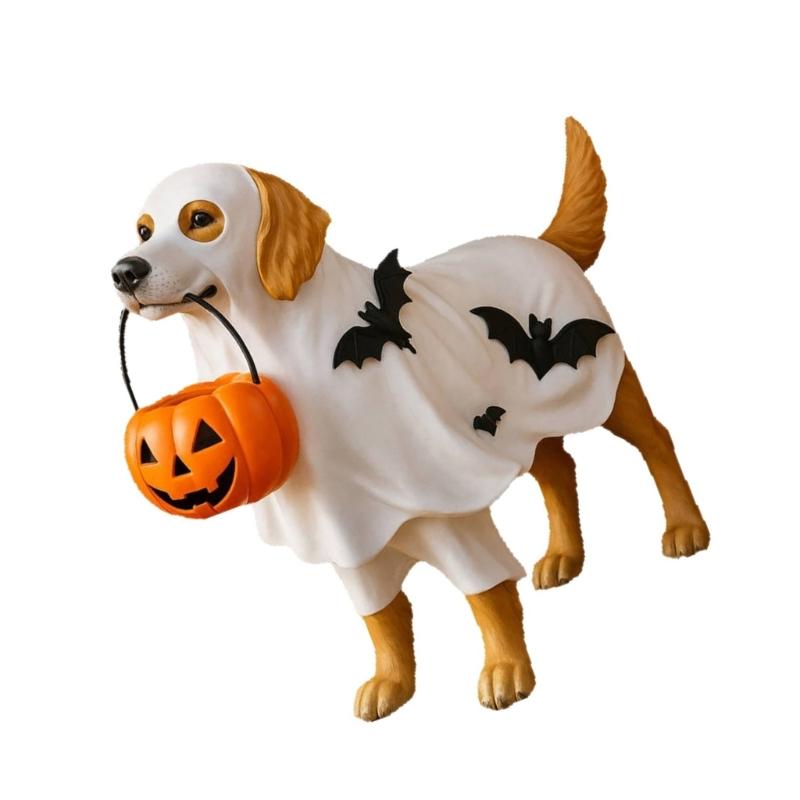 Halloween Decor with Dog Holding Pumpkin Bowl for Tabletop, Shelf, Mantel, Party & Festive Home Display (1 Piece)