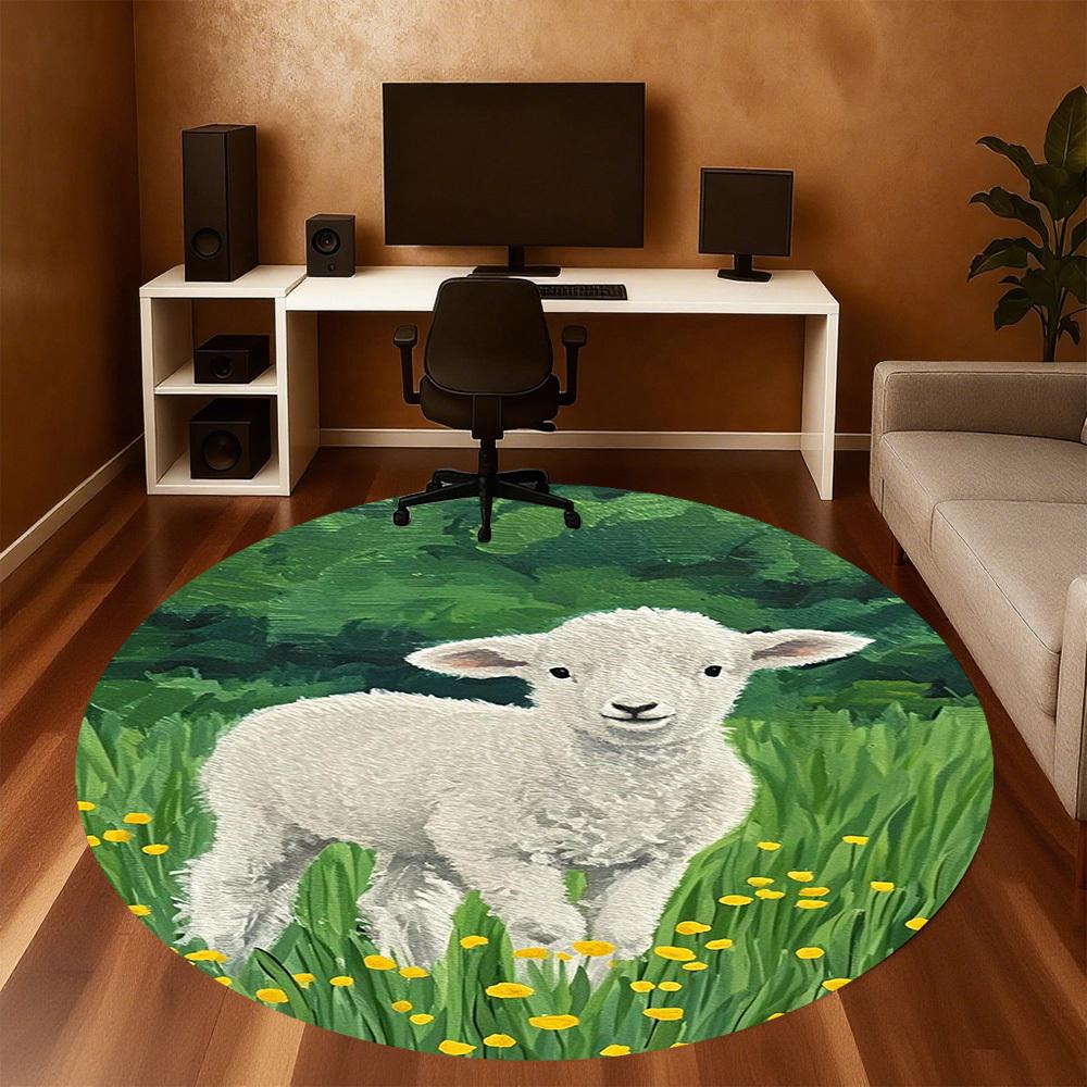 1PC White Lamb Round Chair Mat Area Rug - Non-Slip, Floor Mat for Office, Bedroom, Home Decor Christmas Gift C0528057