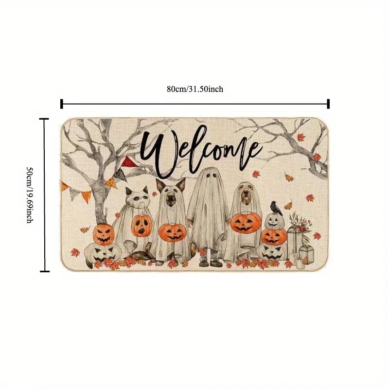 Spooky Halloween Welcome Mat 50x80cm Entrance Mat with Ghost Pumpkin Design Perfect for Bathroom Door Home Halloween Decorations