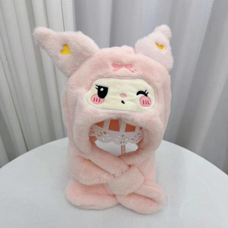 Winter Kulomie Kinderhut, Schal Einteiliger Hut, Mädchen Niedlicher Schal Zweiteiliges Set Ohrenschützer und Fleece Warmer Hut