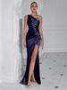European & American Fashion Ruched One-Shoulder Bodycon Slit Evening Dress – Sexy Goddess Style