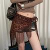 Trendy Fringed Leopard Waist Belt Polyester Wide Girdle Stretchy Waist Strap Party Casual Outfit Triangular Hip Curtain