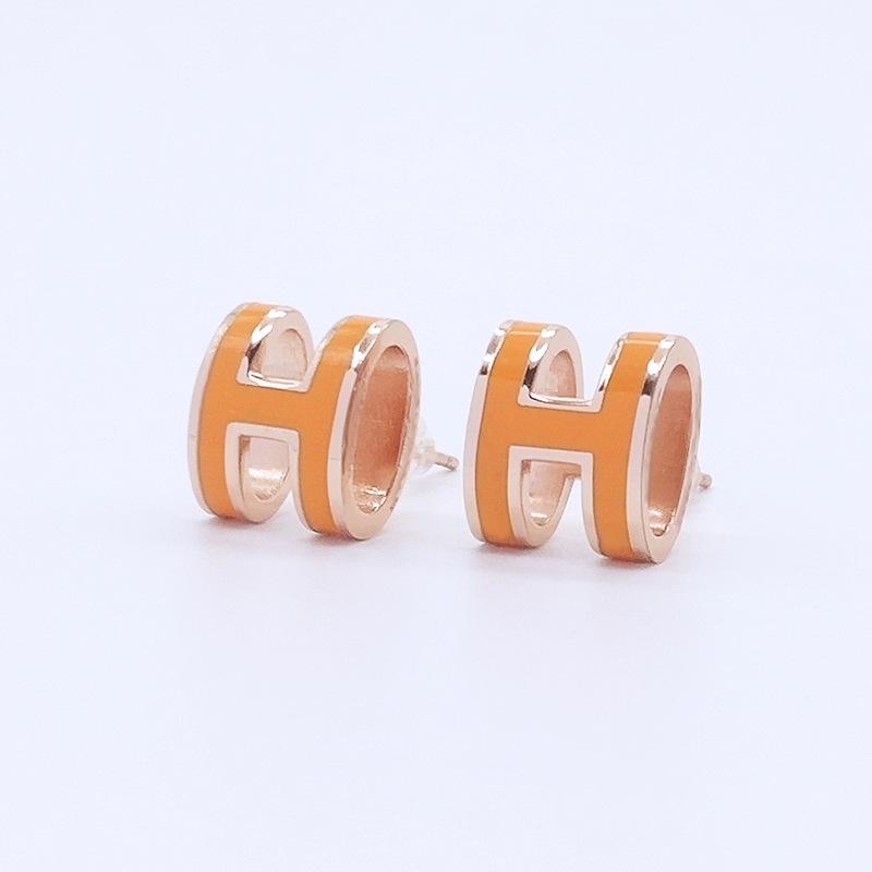 H Letter 3D Colorful Epoxy Enamel Stud Earrings - Small Titanium Steel Commuter Jewelry