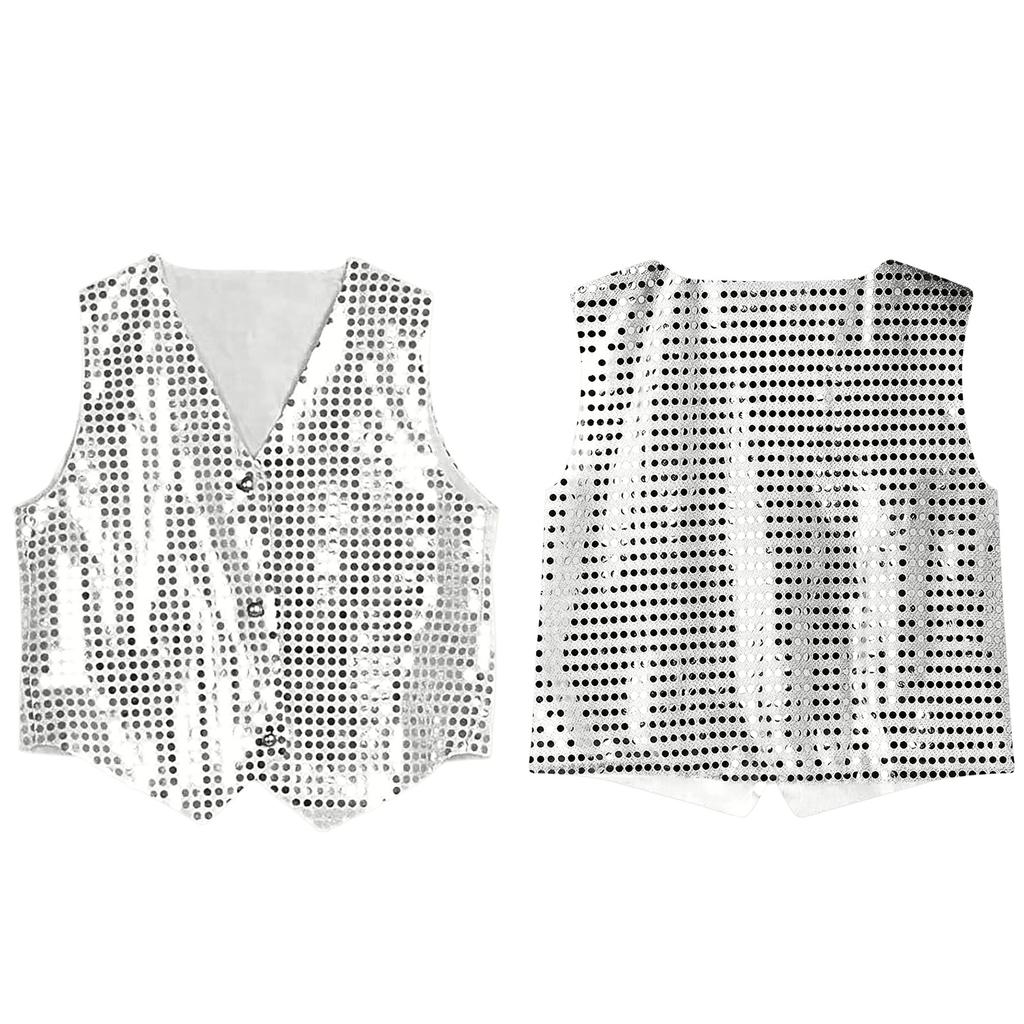 Gilet da smoking elegante alla moda vintage da ragazzo, senza maniche, scollo a V, con paillettes