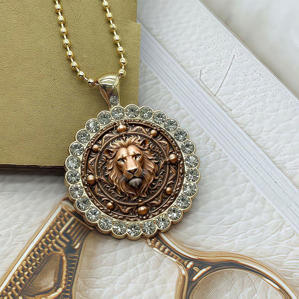European & American Lion Head Pattern Round Necklace - Stylish Festival Gift Jewelry