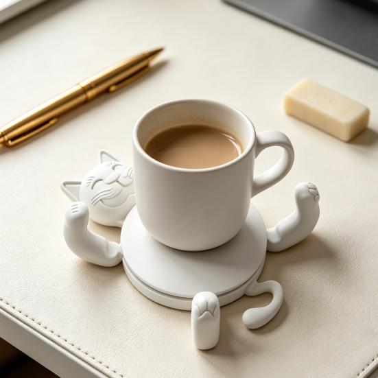Posavasos de Gato Impreso en 3D Divertido Lindo Soporte para Tazas de Gato para Bebidas Barra Mesa de Cocina Decoración de Fiesta Regalos de Cumpleaños para Amantes de los Gatos
