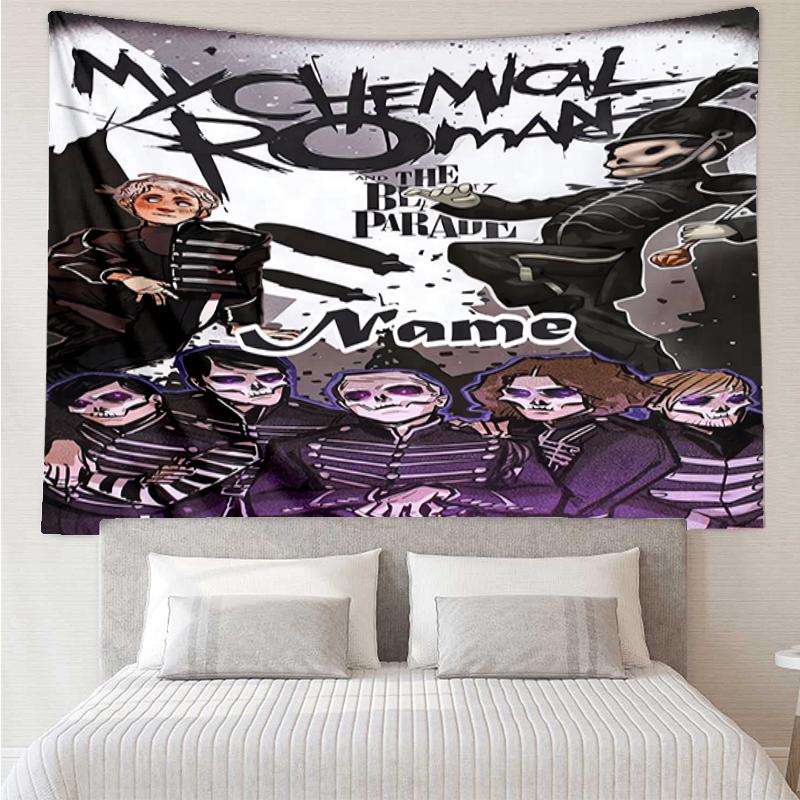 Custom Name My Chemical Romance Print Tapestry, Backdrop, Easy Setup, Ideal for Bedroom, Office & Living Room, with Aesthetic Wall Hanging Decor.