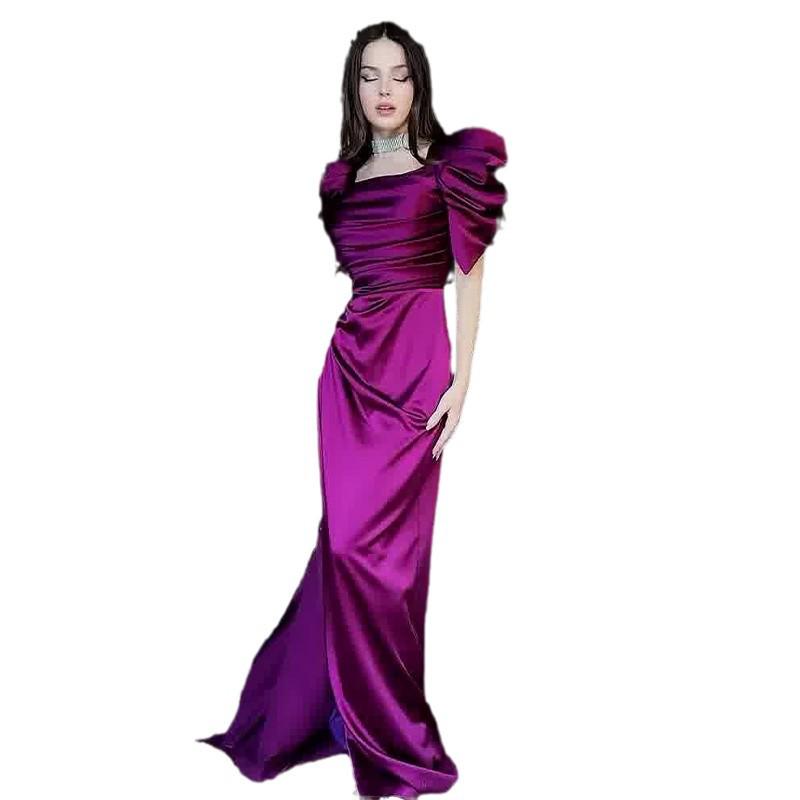 2024 Elegantes Sommer Damen Abendkleid mit eckigem Ausschnitt, Puffärmeln und figurbetonter Silhouette