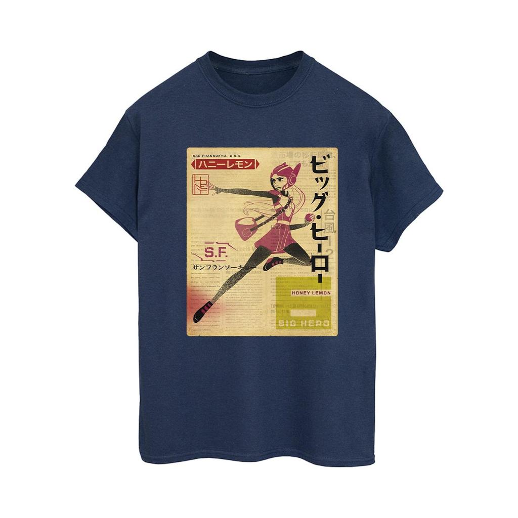 Disney Womens/Ladies Big Hero 6 Baymax Honey Lemon Newspaper Cotton Boyfriend T-Shirt