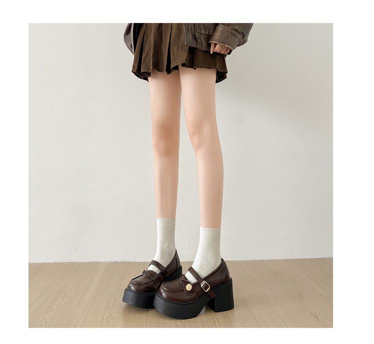 Black British style platform thick high heel small leather shoes women's 2025 new autumn skirt JK Mary Jane single shoes
