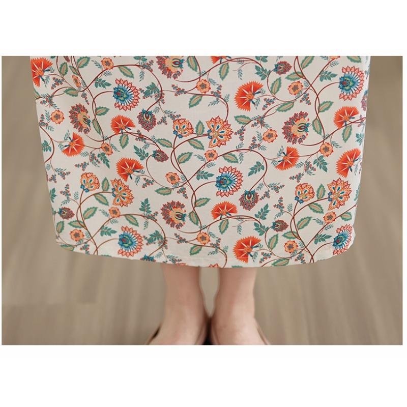 DIMANAF New 2026 Summer Beach Women Plus Size Lady Long Dress Loose Oversize Cotton Vintage Floral Print