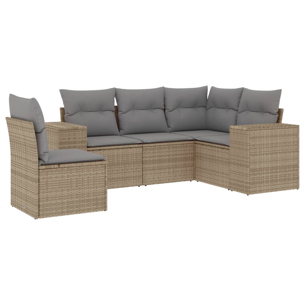 Vidaxl 5-Cz. Set di Mobili da Giardino con Cuscini, Beige, Polyrattan