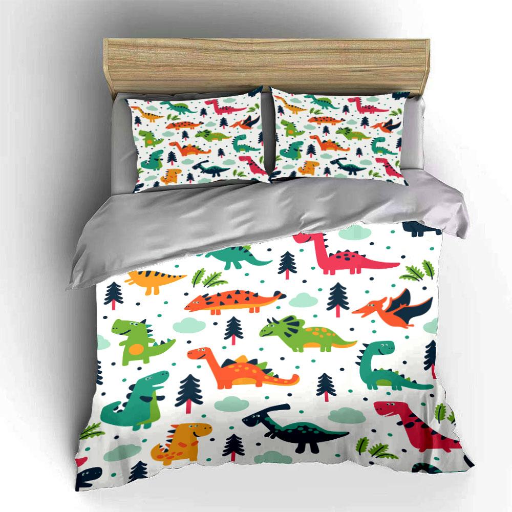 Cartoon dinosaurs forest print Bedding Set for Kids Luxury Gift 3pcs Digital Print Comforter Set Soft Comfortable Breathable