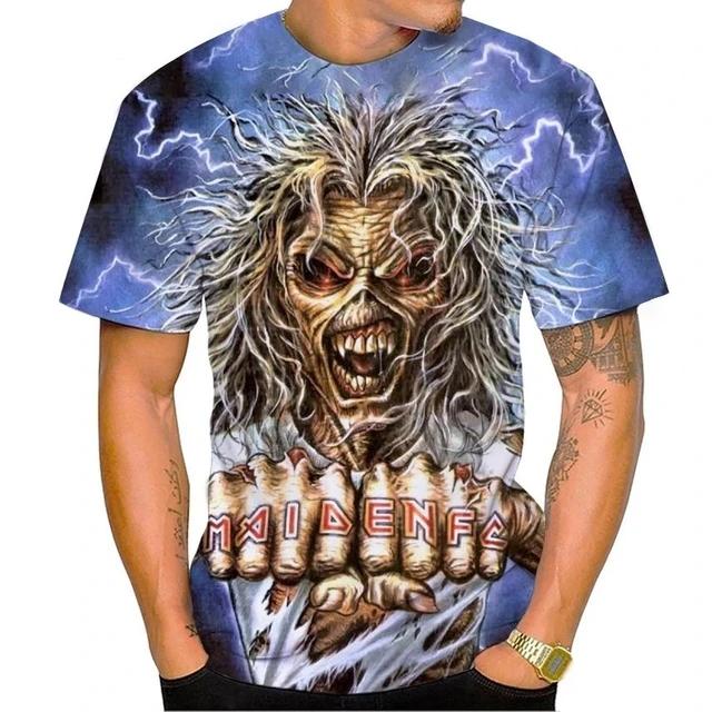 Men's fashionable skull 3D print T-shirt, trendy digital round neck short-sleeved casual top, street style.