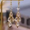 Super Sparkling Rhombus Zircon Golden Tassel Earrings For Women Fashion Personalized Daily Accessory Party  Birthday Gift