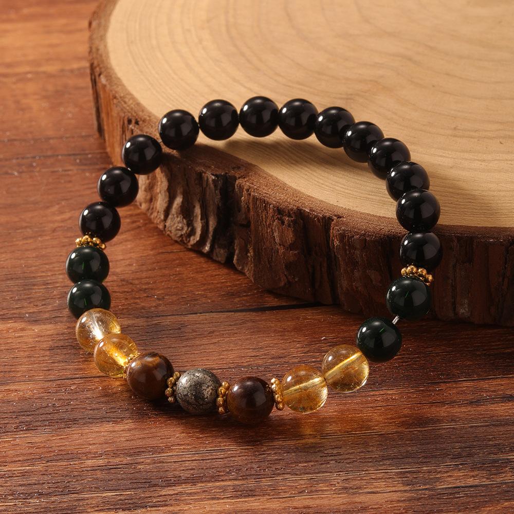 Festliche Geschenke Schwarzer Onyx Citrin Tigerauge und Pyrit Perlenarmband Kühner Modeschmuck für Männer Tägliches Tragen Einfaches Vielseitiges Accessoire