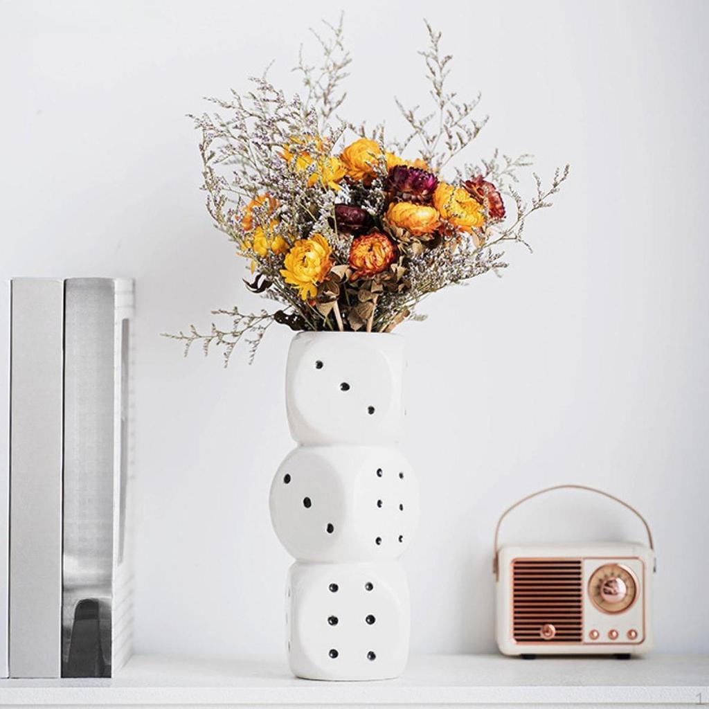 Ceramic Dice Vase Decor Flower for Cafe Office Balcony Entryway